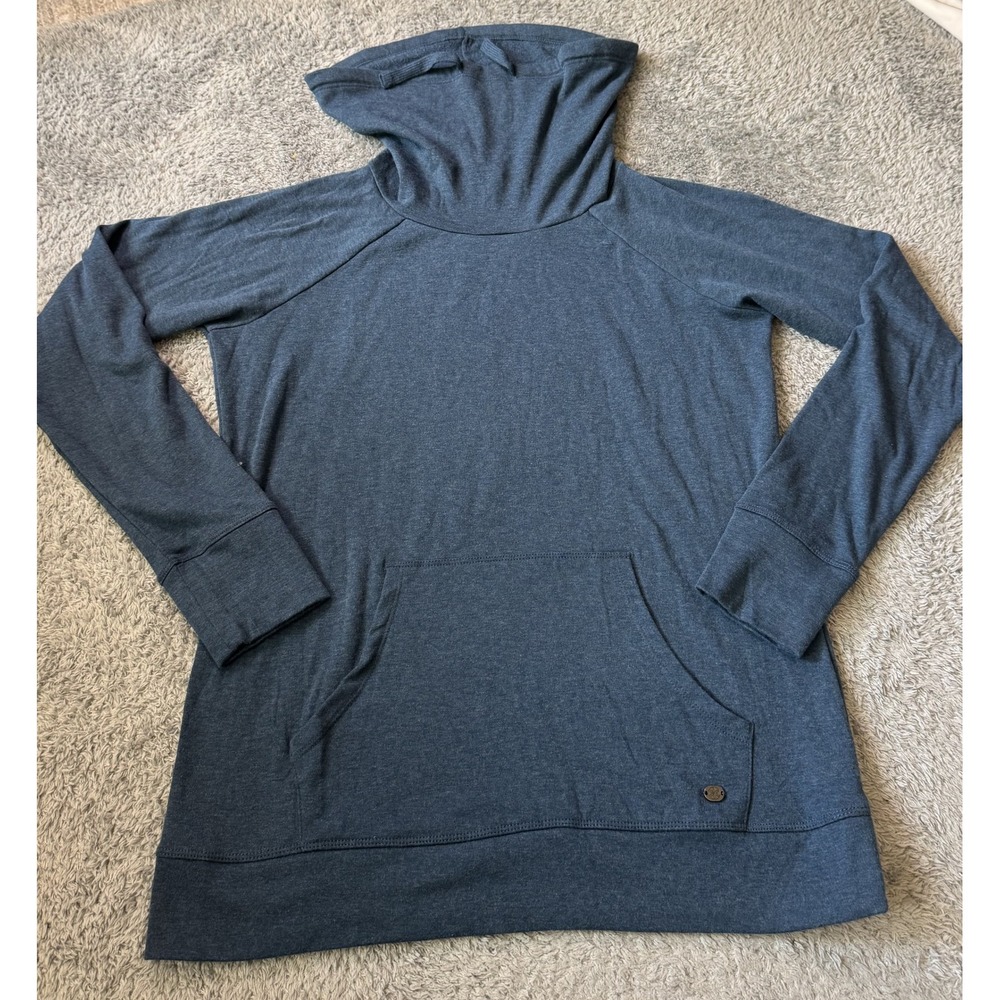 Gaiam Womens Cowl Neck Pullover Size M Blue Heathered Fleece Lined Pocket